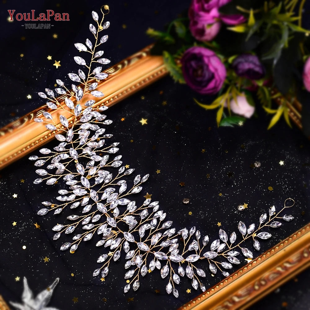 Handmade Crystal Rhinestones Silver Golden Wedding Headband Headpiece Jewelled Headband Wedding Hair Jewelry - EUFASHIONBAGS