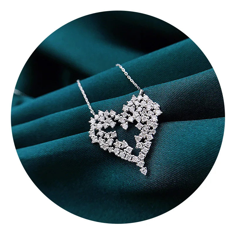 Novel Design Love Pendant Necklace for Women Full Bling Bling Cubic Zirconia Newly Wedding Engagement Trend Heart Jewelry