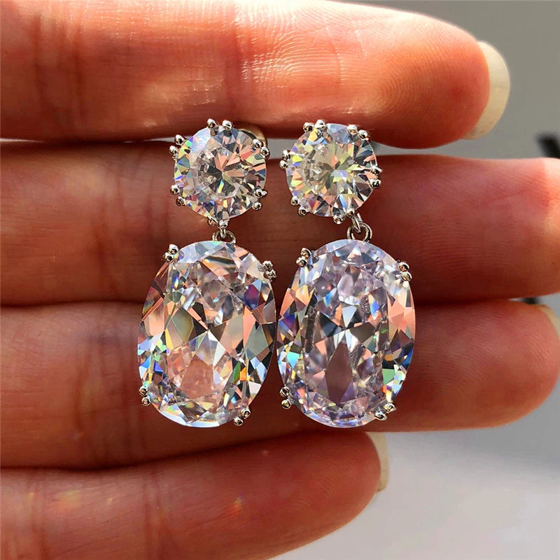 Simple Stylish Big Oval CZ Women Drop Earrings Elegant Female Accessories Brilliant Cubic Zirconia Earring Trendy Jewelry