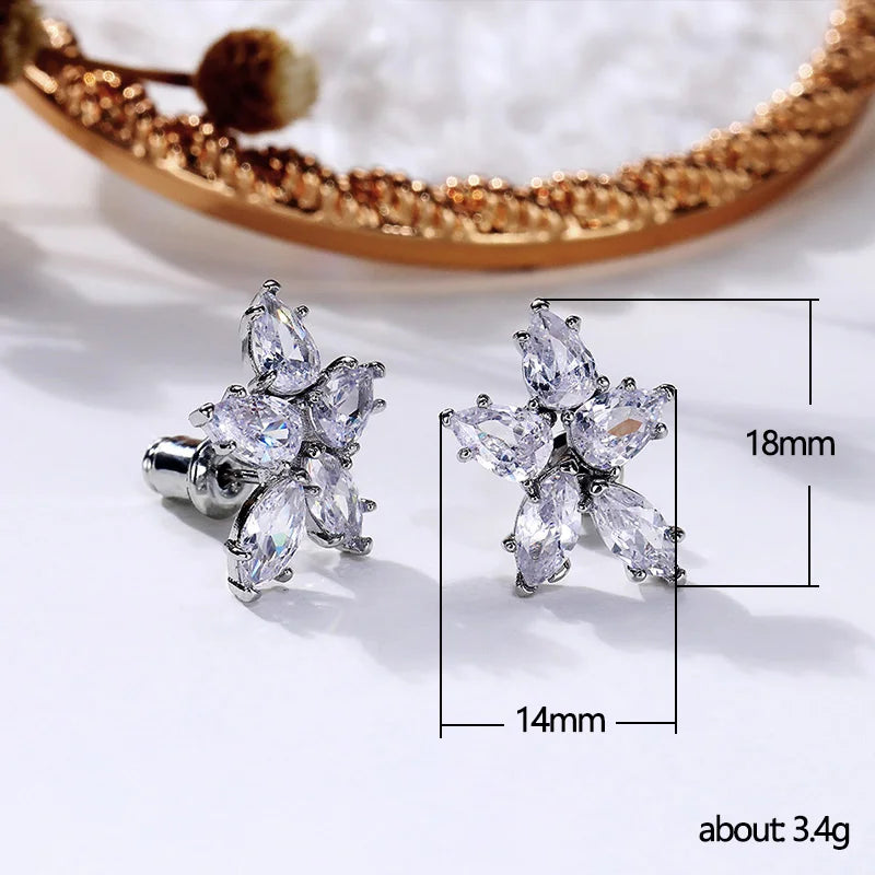 Delicate Cubic Zirconia Stud Earrings for Female Flower Shaped Design Fancy Women's Accessories Party Fashion Jewelry New