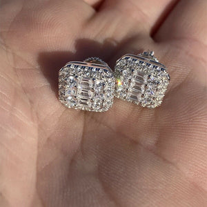 New Fashion Square Shape Women Stud Earrings Full Paved Shiny Crystal Zircon High Quality Female Trendy Earring Wholesale