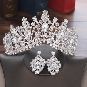 Baroque Crystal Water Drop Bridal Jewelry Sets Rhinestone Tiaras Crown Necklace Earring for Bride Women Wedding Jewelry Set Gift