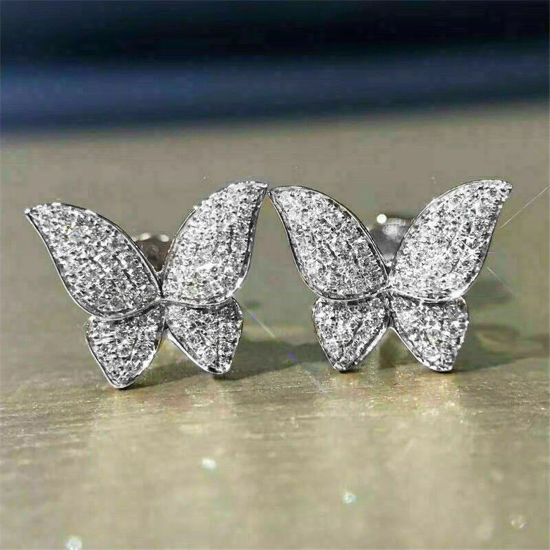 Fluttering Butterfly Earrings with Full Shiny CZ Statement Stud Earrings for Women Silver Color/Gold Color Trendy Jewelry