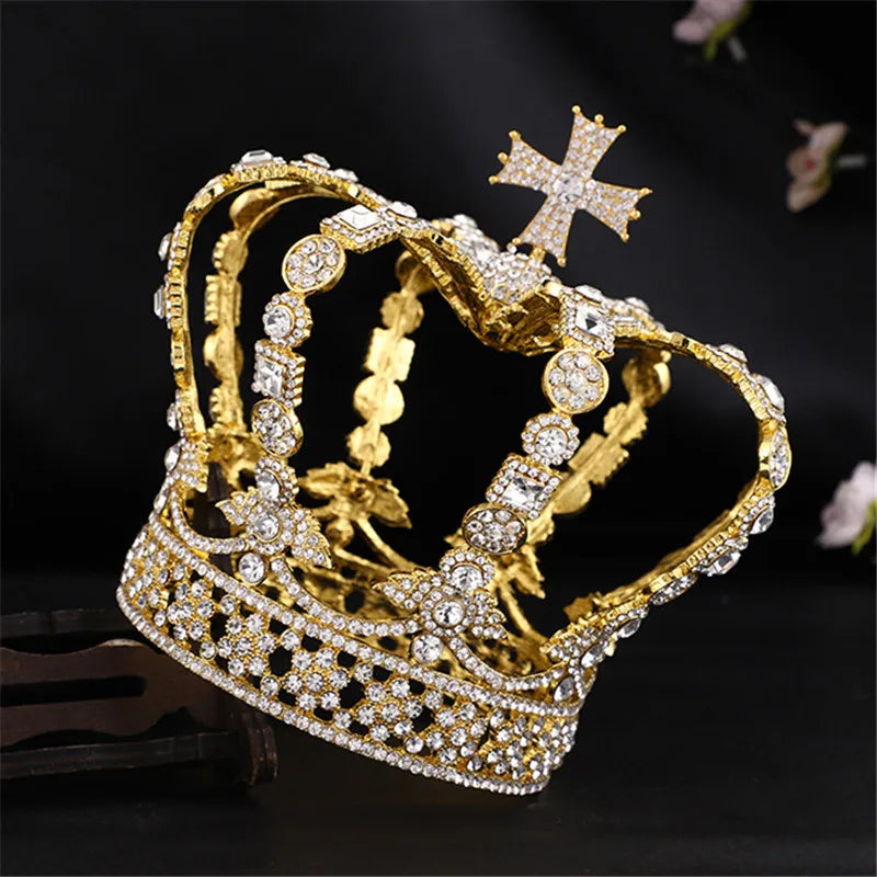 Male Cross Crown Baroque Bridal Wedding Crown Royal Queen King Tiara Birthday Party Hair Jewelry Accessories Prom Pageant Diadem - EUFASHIONBAGS