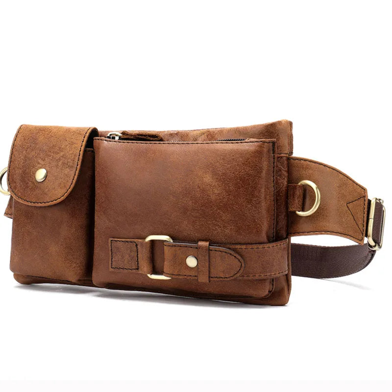 Genuine Leather Waist Packs Men Waist Bags Fanny Pack Belt Bag Phone Bags Travel Waist Pack Male Small Waist Bag Leather - EUFASHIONBAGS