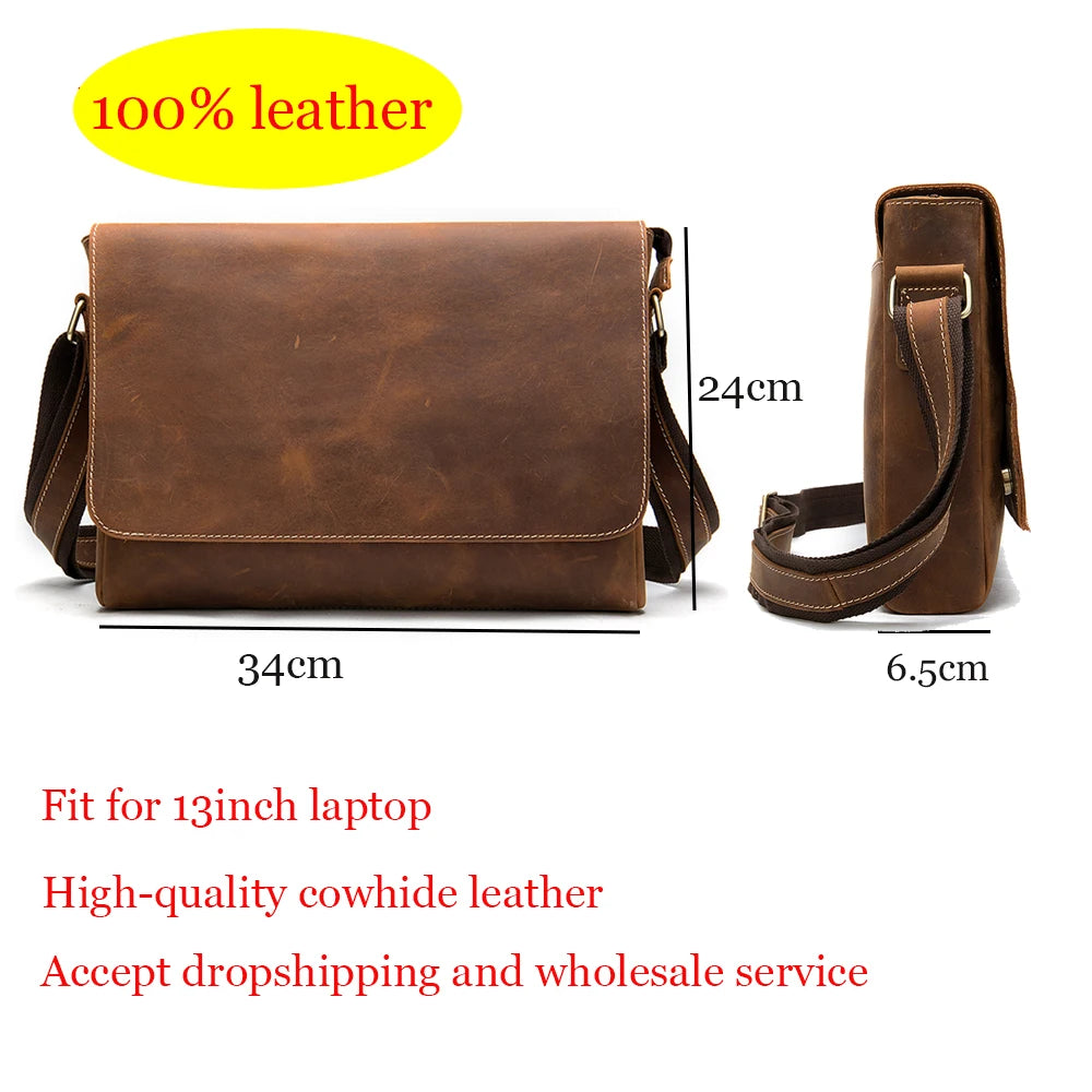 Crazy Horse Leather Men's Briefcases Laptop Bag Office Bags for Men Cover Messenger Bags Men's Leather Bag Computer Bags - EUFASHIONBAGS