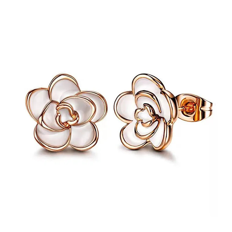 Classic Camellia Flower Stud Earring Delicate Women Accessory  Daily Wearing Party Earring with White/Black Flower Jewelry