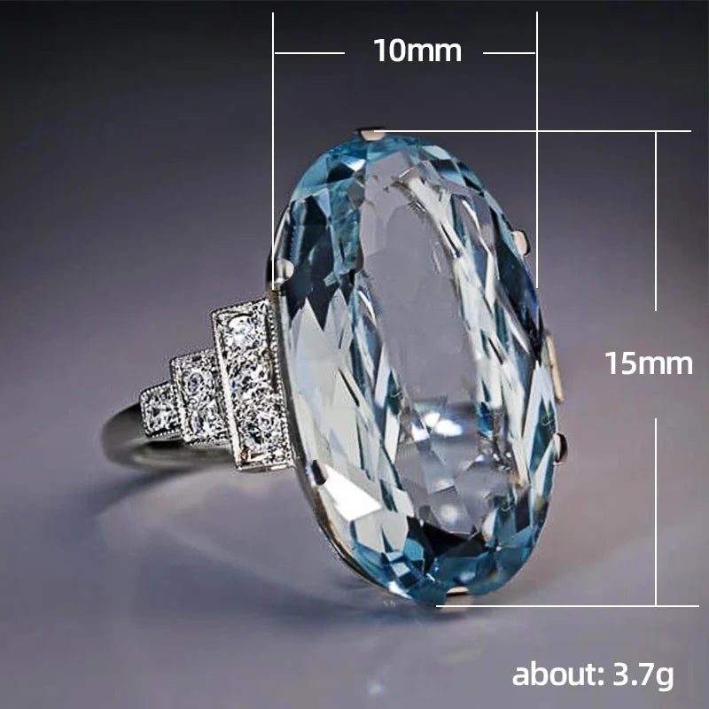 Light Sky Blue Wedding Ring Solitaire Band Oval Stone Engage Party Women Luxury Jewelry Shine CZ Stone Best Gift