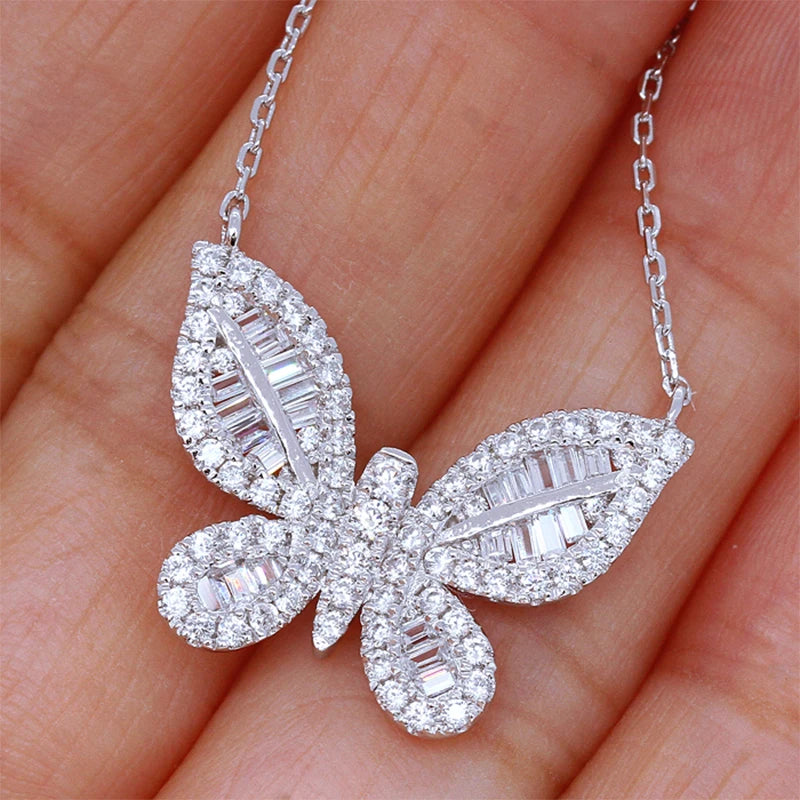 Luxury Butterfly Delicate Pendant Necklace Daily Wear Fashion Item Women Jewelry Inlaid CZ Stone Brilliant Necklace Gifts - EUFASHIONBAGS