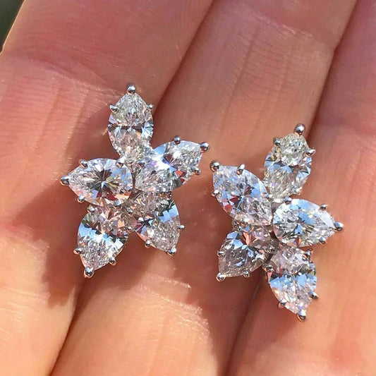 Delicate Cubic Zirconia Stud Earrings for Female Flower Shaped Design Fancy Women's Accessories Party Fashion Jewelry New