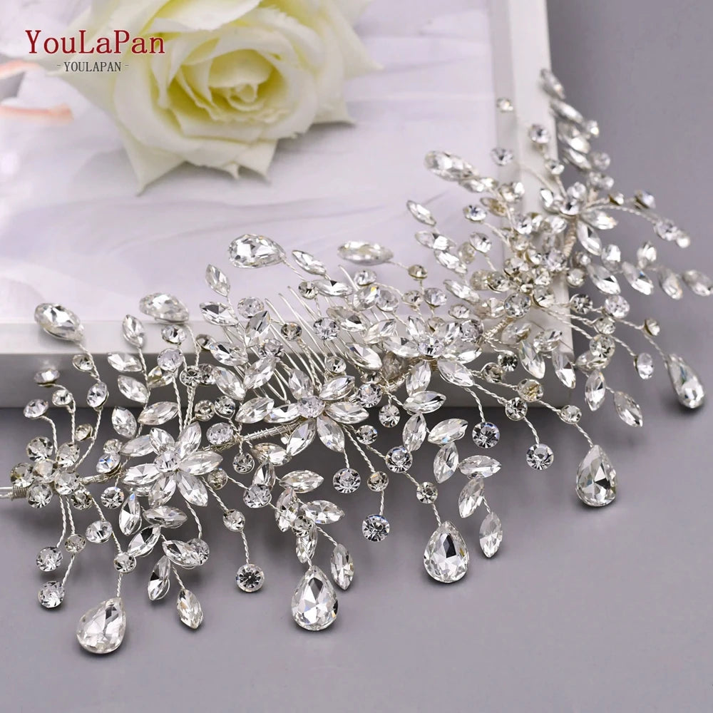 Luxury Crystal Bridal Headpiece Floral Wedding Hair Vine Clip Party Prom Hair Jewelry Brides Hair Accessories - EUFASHIONBAGS