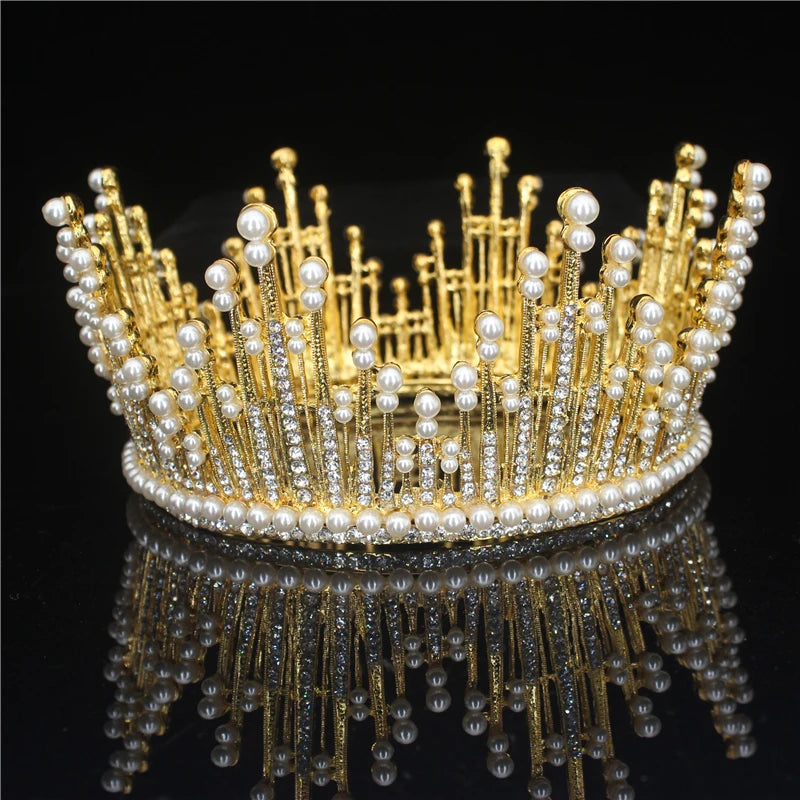 Big Round Tiaras and Crowns Baroque Crystal Wedding Hair Jewelry Accessories Queen Princess Diadem Bridal Women Hair Ornaments - EUFASHIONBAGS