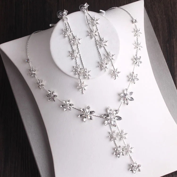 Baroque Silver Color Crystal Leaf Bridal Jewelry Sets Rhinestone Crown Tiaras Choker Necklace Earring African Beads Jewelry Set - EUFASHIONBAGS