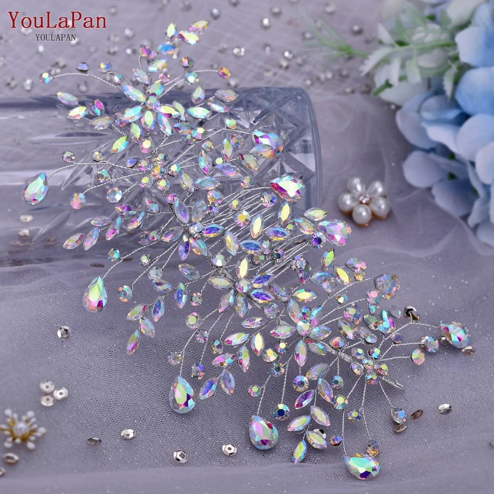 Luxury Crystal Bridal Headpiece Floral Wedding Hair Vine Clip Party Prom Hair Jewelry Brides Hair Accessories - EUFASHIONBAGS