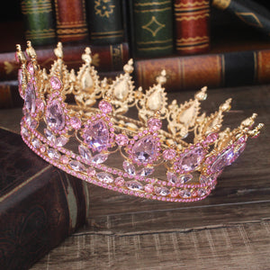 Pink Crystal Tiaras and Crowns Queen Princess Pageant Diadem Women Girl Hair Ornaments Bridal Wedding Hair Jewelry Accessories