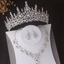 Laden Sie das Bild in den Galerie-Viewer, Silver Color Crystal Bridal Jewelry Sets Tiaras Crown Earrings Choker Necklace Set bj43 - www.eufashionbags.com