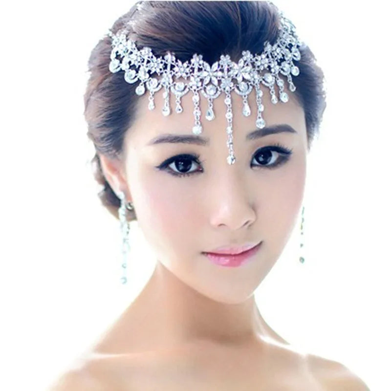 Luxury Silver Color Crystal Flowers Bridal Jewelry Set For Women Statement Necklace Earring Rhinestone Tiara Wedding Accessories - EUFASHIONBAGS