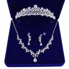 Charger l&#39;image dans la galerie, Luxury Noble Crystal Leaf Bridal Jewelry Sets Rhinestone Crown Tiaras Necklace Earrings Set for Bride African Beads Jewelry Sets