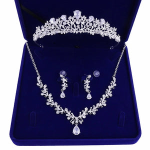 Luxury Noble Crystal Leaf Bridal Jewelry Sets Rhinestone Crown Tiaras Necklace Earrings Set for Bride African Beads Jewelry Sets