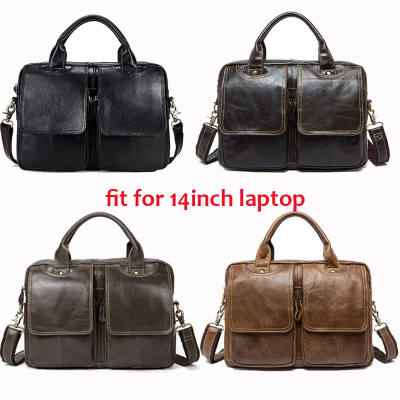 Men's Bag Genuine Leather Men's Briefcases Laptop Bag Leather Totes for Document Office Bags for Men Messenger Bags - EUFASHIONBAGS