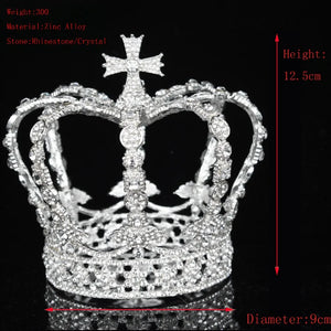 Pearl Royal Queen King Tiara Crowns Men/Women Pageant Prom Crystal Cross Diadem Hair Ornaments Wedding Hair Jewelry Accessories