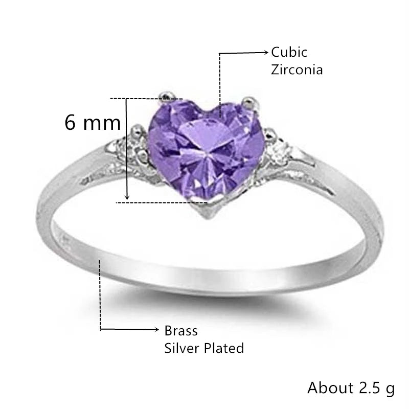 Mood Ring with Lovely Heart Design Brilliant CZ Prong Setting Silver Plated Best Christmas New Year Gift Rings for Women