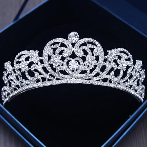 Baroque Silver Color Crystal Heart Bridal Tiara Crowns Baroque Rhinestone Pageant Crown For Bride Hairbands Wedding Hair Jewelry