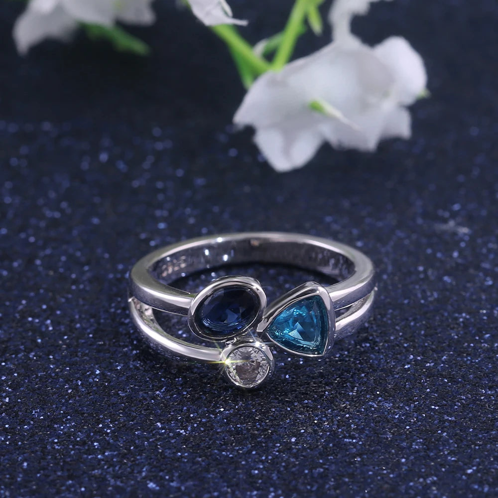 Round Oval Triangle Stone In One Wedding Ring Superb Fasinating Three Different Color Zircon Stone Engagement Ring Band