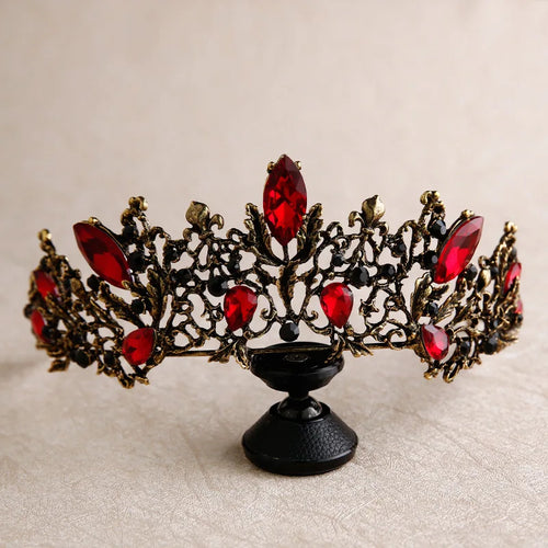 Baroque Retro Red Green Black Crystal Bridal Tiaras Crown Pageant Diadem Rhinestone Veil Tiara Headband Wedding Hair Accessories