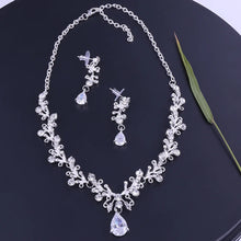 Charger l&#39;image dans la galerie, Luxury Noble Crystal Leaf Bridal Jewelry Sets Rhinestone Crown Tiaras Necklace Earrings Set for Bride African Beads Jewelry Sets