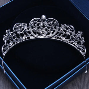 Baroque Silver Color Crystal Heart Bridal Tiara Crowns Baroque Rhinestone Pageant Crown For Bride Hairbands Wedding Hair Jewelry