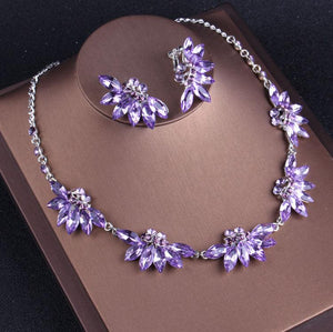 Purple Crystal Bridal Jewelry Sets Necklaces Earrings Crown Tiaras Set bj86 - www.eufashionbags.com