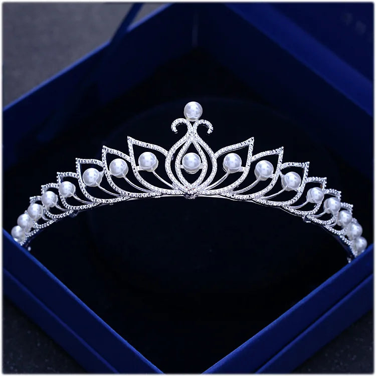 Gorgeous Silver Color Crystal Pearls Bridal Tiaras Crown Alloy Rhinestone Pageant Diadem Bride Headband Wedding Hair Accessories - EUFASHIONBAGS