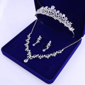 Luxury Noble Crystal Leaf Bridal Jewelry Sets Rhinestone Crown Tiaras Necklace Earrings Set for Bride African Beads Jewelry Sets