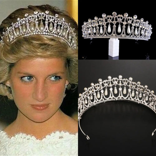 Vintage Silver Color Queen Princess Diana Crown Crystal Pearls Diadem For Bridal Hair Accessories Bride Headbands Tiara De Noiva