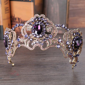 Baroque Purple Crystal Beauty Princess Crown Tiaras Magnificent Rhinestone Diadem for Bride Hairbands Wedding Hair Accessories