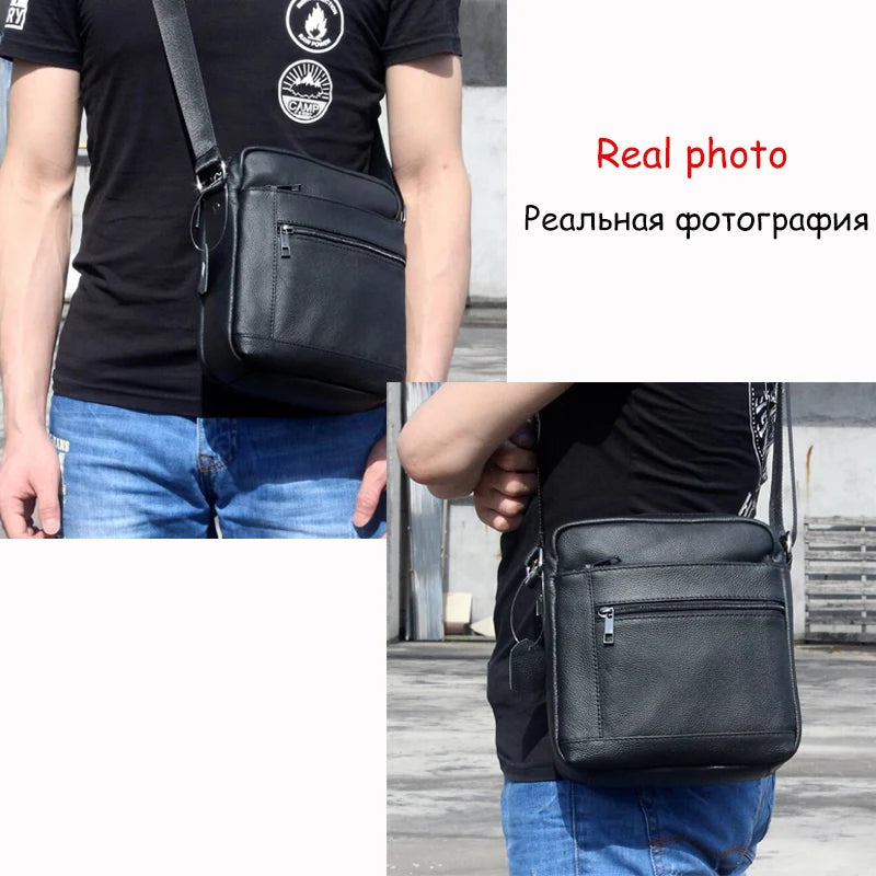 Men's Shoulder Bags Small Men's Bag Genuine Leather Black Crossbody Bags for Men Flap Man Messenger Bag Male Leather - EUFASHIONBAGS