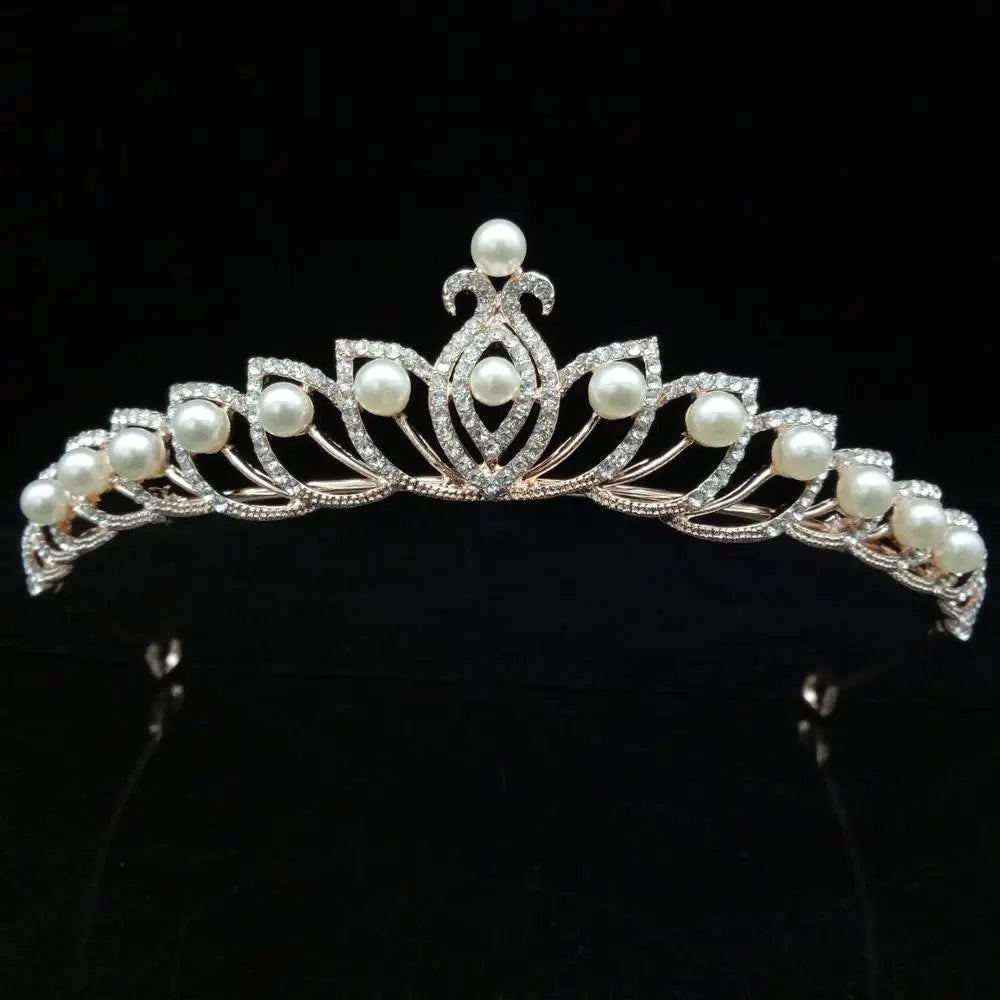 Gorgeous Silver Color Crystal Pearls Bridal Tiaras Crown Alloy Rhinestone Pageant Diadem Bride Headband Wedding Hair Accessories - EUFASHIONBAGS