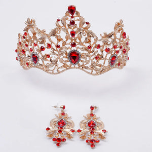 Fashion Baroque Magnificent Red Crystal Bridal Tiaras Green Wedding Crown for Bride Pageant Headbands Wedding Hair Accessories