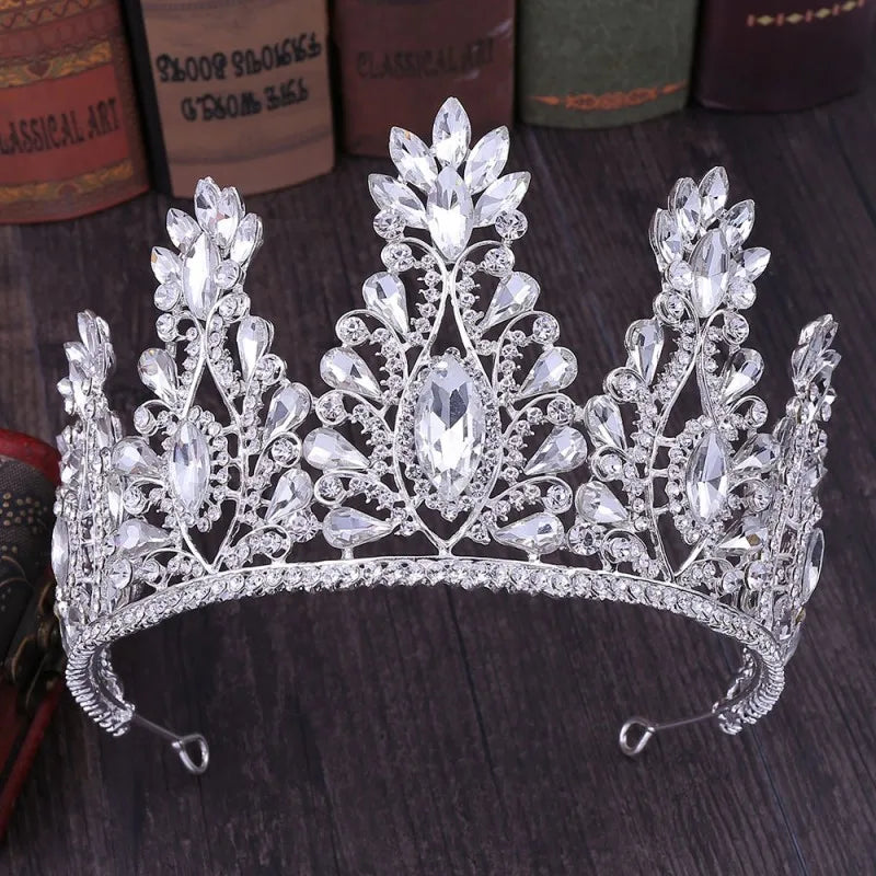 Baroque Rose Gold Color Crystal Bridal Tiaras Crowns Big Rhinestone Diadem Veil Tiara Bride Headbands Wedding Hair Accessories - EUFASHIONBAGS