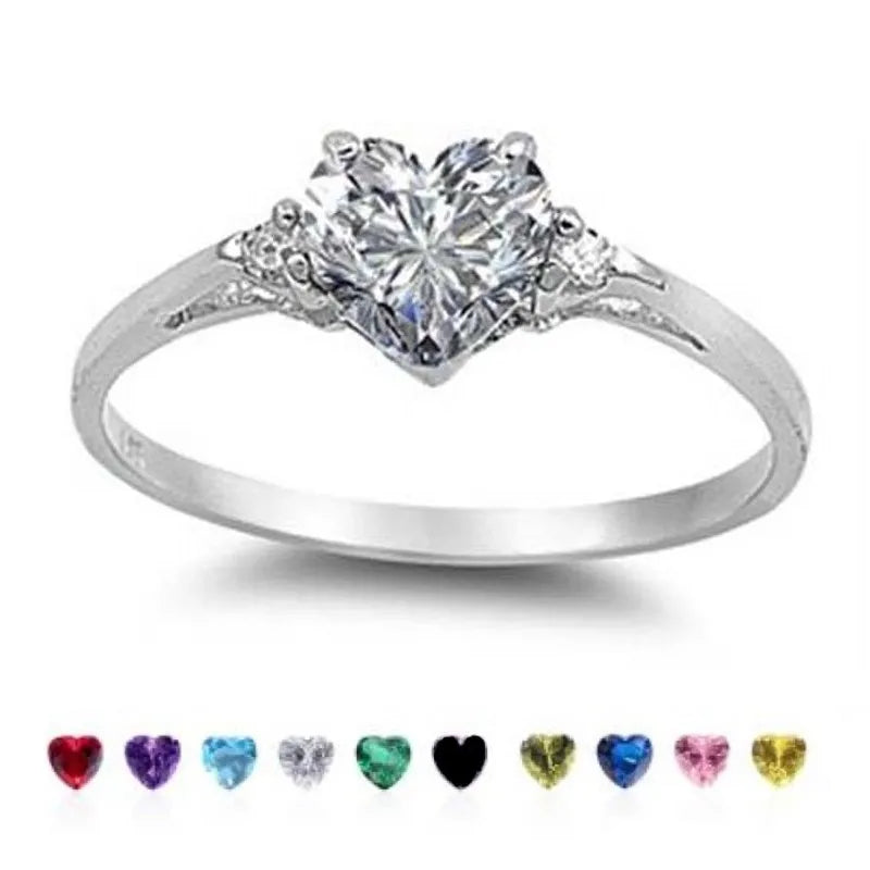 Mood Ring with Lovely Heart Design Brilliant CZ Prong Setting Silver Plated Best Christmas New Year Gift Rings for Women