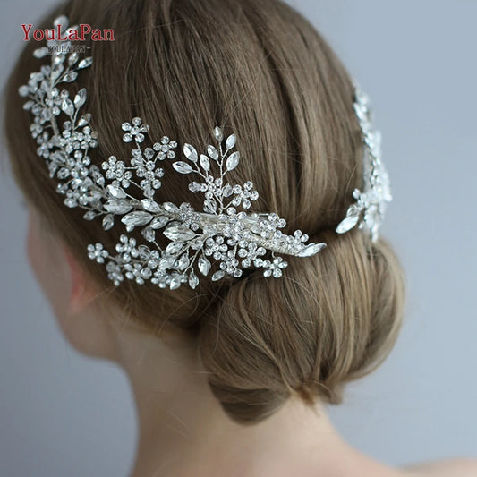 Luxury Crystal Bridal Headpiece Floral Wedding Hair Vine Clip Party Prom Hair Jewelry Brides Hair Accessories - EUFASHIONBAGS