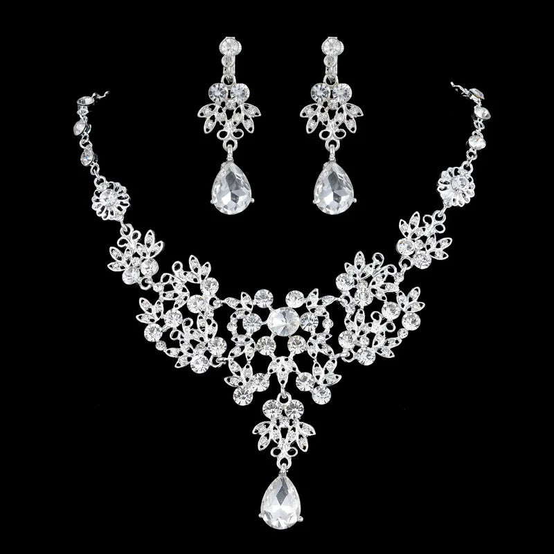 High Quality Fashion Crystal Wedding Bridal Jewelry Sets Women Bride Tiara Crowns Earring Necklace Wedding Jewelry Accessories - EUFASHIONBAGS