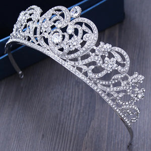 Baroque Silver Color Crystal Heart Bridal Tiara Crowns Baroque Rhinestone Pageant Crown For Bride Hairbands Wedding Hair Jewelry