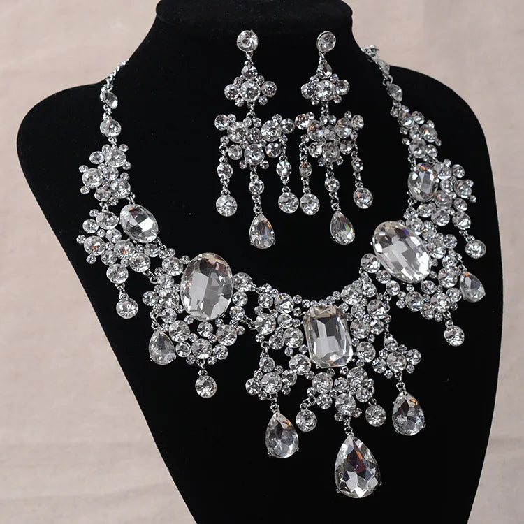 African Beads Jewelry Sets Big Rhinestone Water Drop Statement Necklace Earrings Set Classic Indian Crystal Bridal Jewelry Set - EUFASHIONBAGS