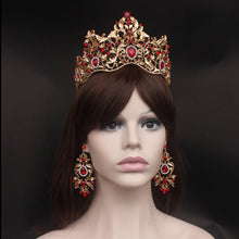 Laden Sie das Bild in den Galerie-Viewer, Fashion Baroque Magnificent Red Crystal Bridal Tiaras Green Wedding Crown for Bride Pageant Headbands Wedding Hair Accessories