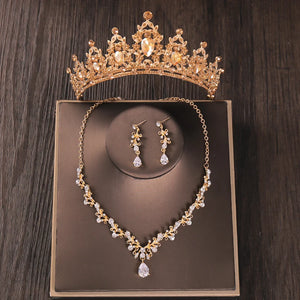 Baroque Costume Bridal Jewelry Sets Rhinestone Crystal Tiara Crown Earrings Necklace Wedding Bride Luxury Jewelry Set Party Gift