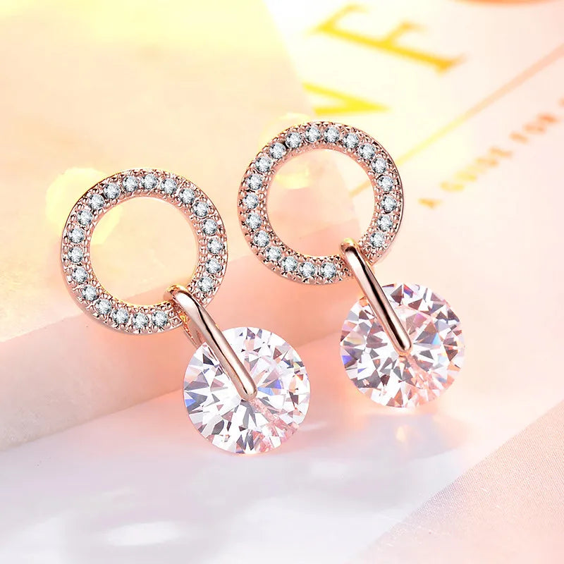 Partysu Style Brilliant Cubic Zirconia Women Drop Earrings 4 Colors Simple Stylish Female Delicate Earring Jewelry