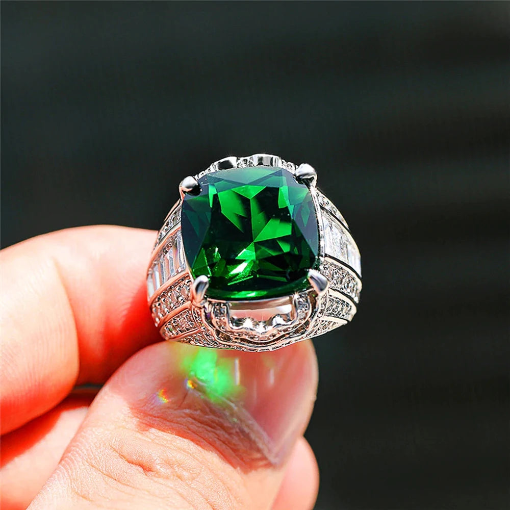 Square Green Stone Women Wedding Rings Micro Paved Shiny CZ Noble Lady Engagement Party Ring Fashion Jewelry - EUFASHIONBAGS