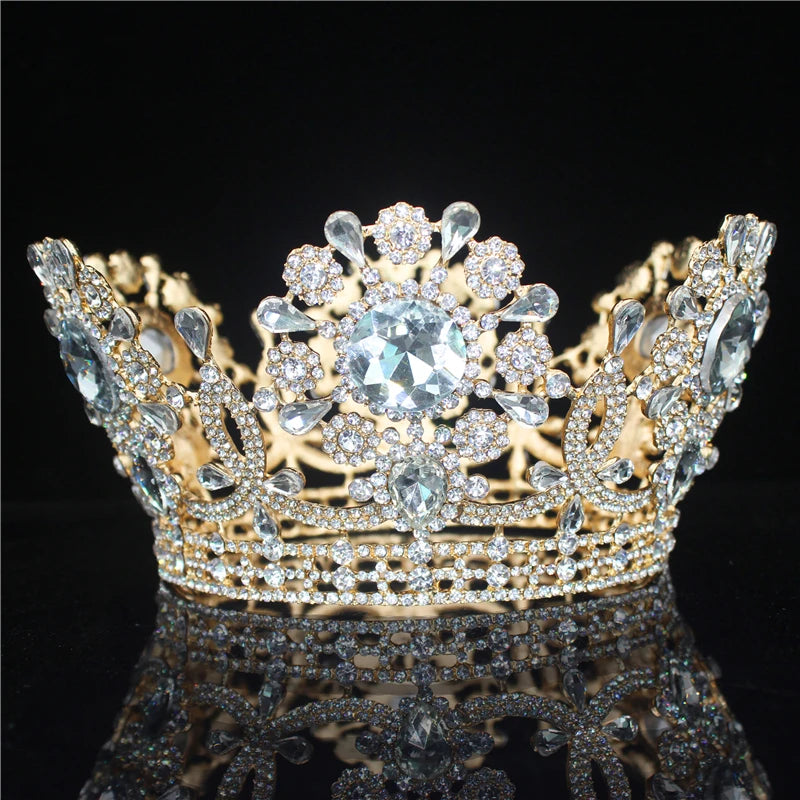 Big Round Tiaras and Crowns Baroque Crystal Wedding Hair Jewelry Accessories Queen Princess Diadem Bridal Women Hair Ornaments - EUFASHIONBAGS